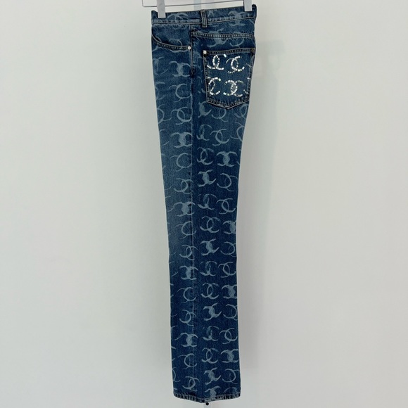 CHANEL 23N CC DARK BLUE SILVER SEQUINS BOOT CUT JEANS SIZE FR 36 / US 4 NWTS! - Picture 5 of 17
